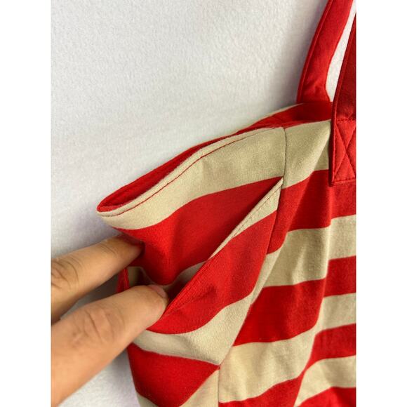 Old Navy Red Beige Striped Beach Tote Bag - Picture 3 of 8